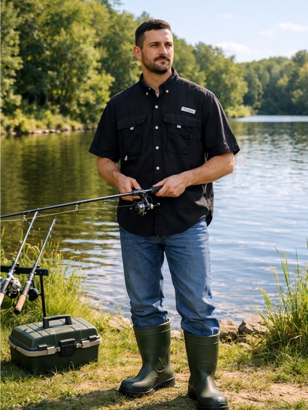 Columbia Men's Performance Fishing Gear Black Short Sleeve Shirt size S